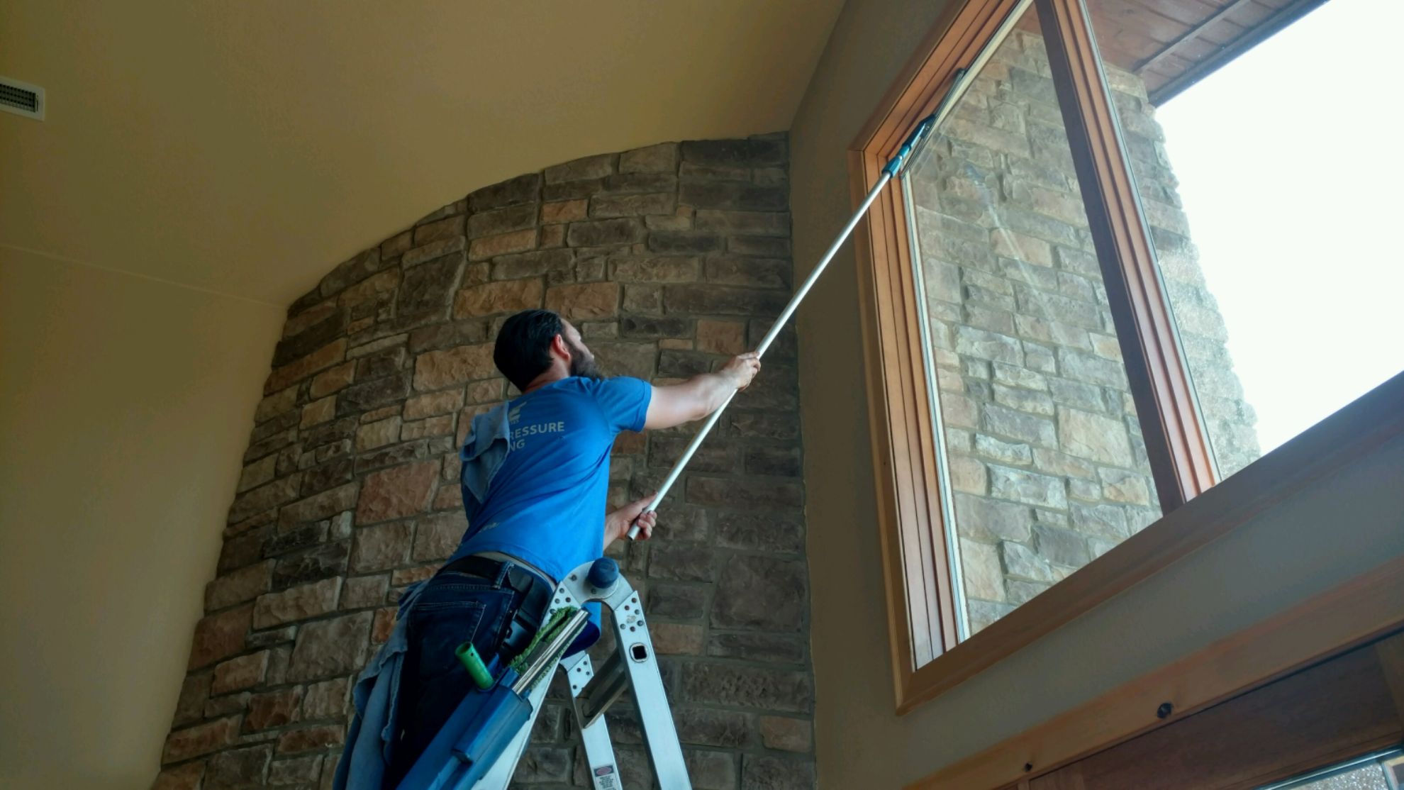 Cleaning windows on those difficult and time consuming windows.